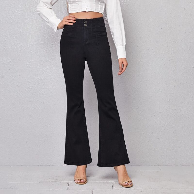 

High Waist Flare Leg Denim Jeans, Black