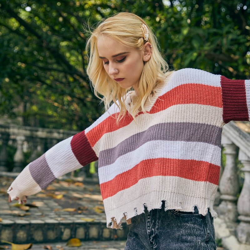 

Distressed Colorblock Sweater, Multicolor