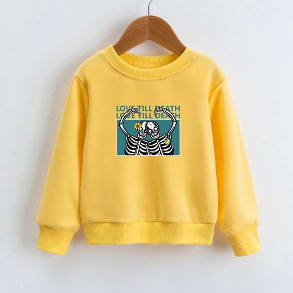 

Girls Skull & Slogan Graphic Sweatshirt, Yellow