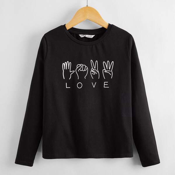 

Girls Figure & Letter Graphic Tee, Black