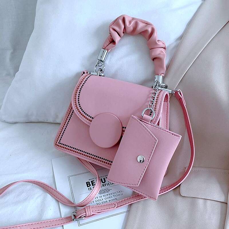 

Geo Trim Flap Satchel Bag & Coin Purse, Baby pink
