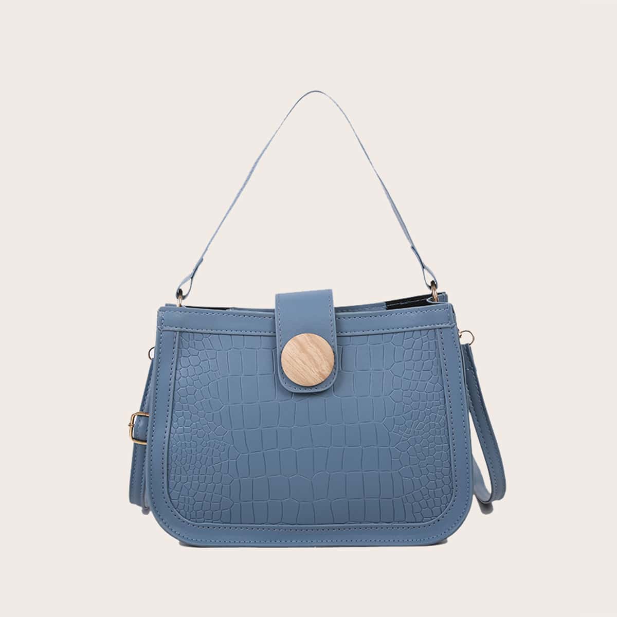 

Croc Embossed Satchel Bag, Dusty blue