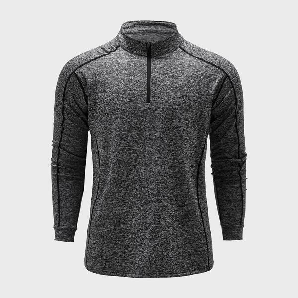 

Men Stand Collar Contrast Piping Sports Tee, Dark grey
