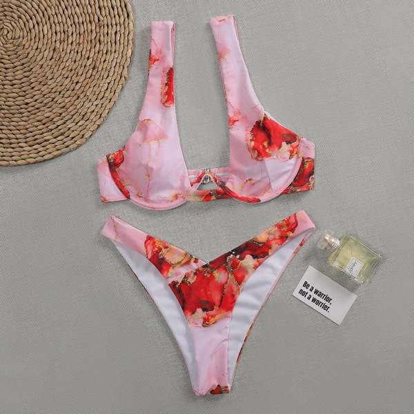 

Water Color Underwire High Cut Bikini Swimsuit, Pastel baby pink