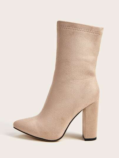 Point Toe Chunky Heeled Ankle Boots