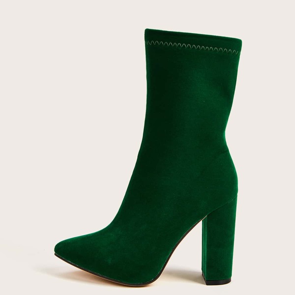 

Point Toe Chunky Heeled Ankle Boots, Dark green
