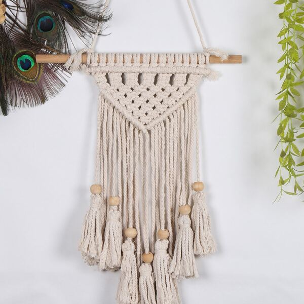 

1pc Woven Tassel Wall Hanging, Beige