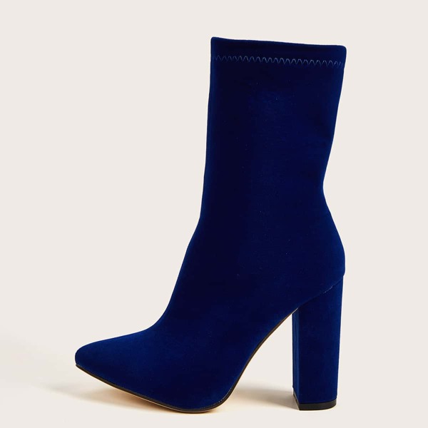 

Point Toe Chunky Heeled Ankle Boots, Blue