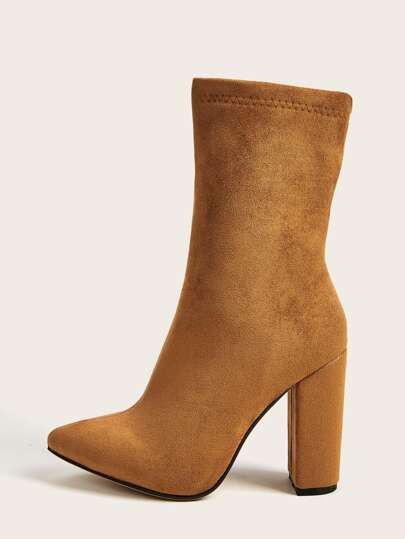 Point Toe Chunky Heeled Ankle Boots