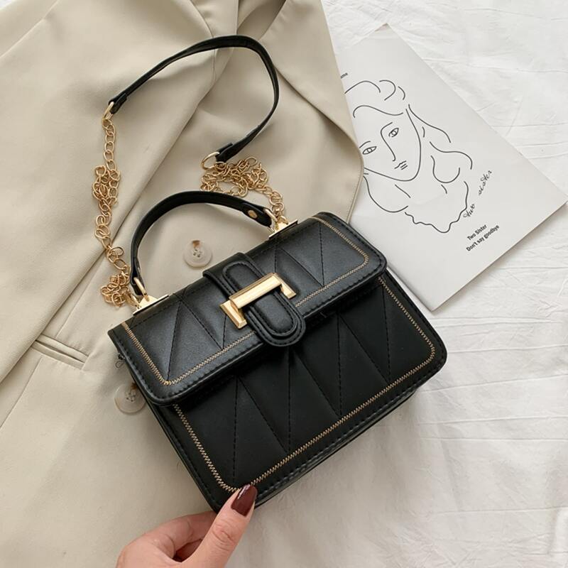 

Quilted Buckle Flap Satchel Bag, Black