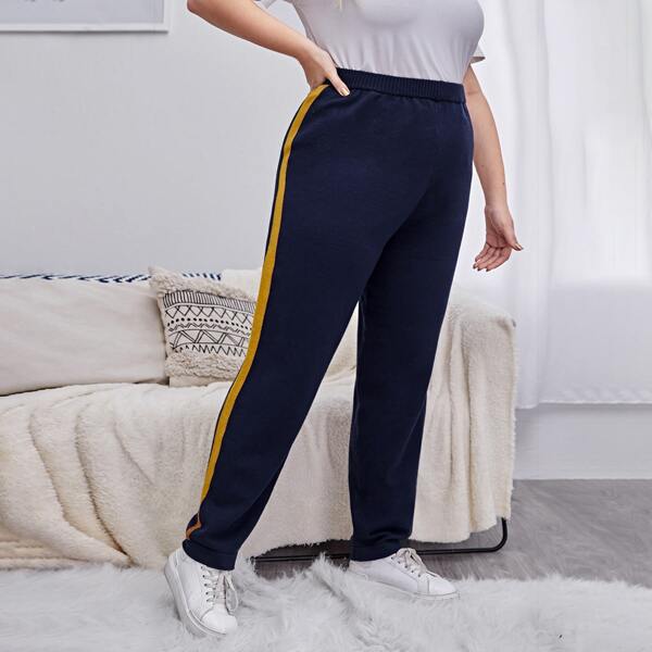 

Plus Side Striped Knit Pants, Navy blue