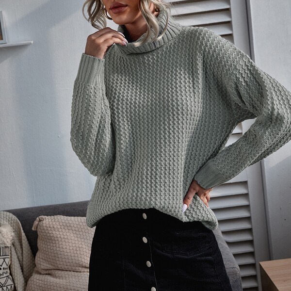 

Turtleneck Drop Shoulder Sweater, Grey