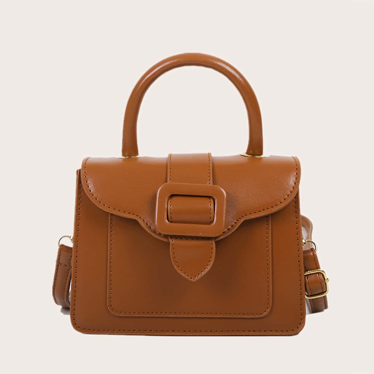 

Solid Buckle Satchel Bag, Brown