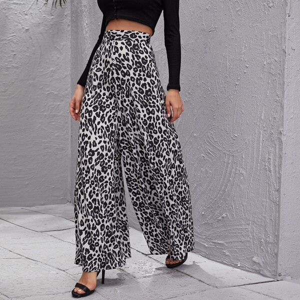 

High Waist Leopard Wide Leg Pants, Multicolor