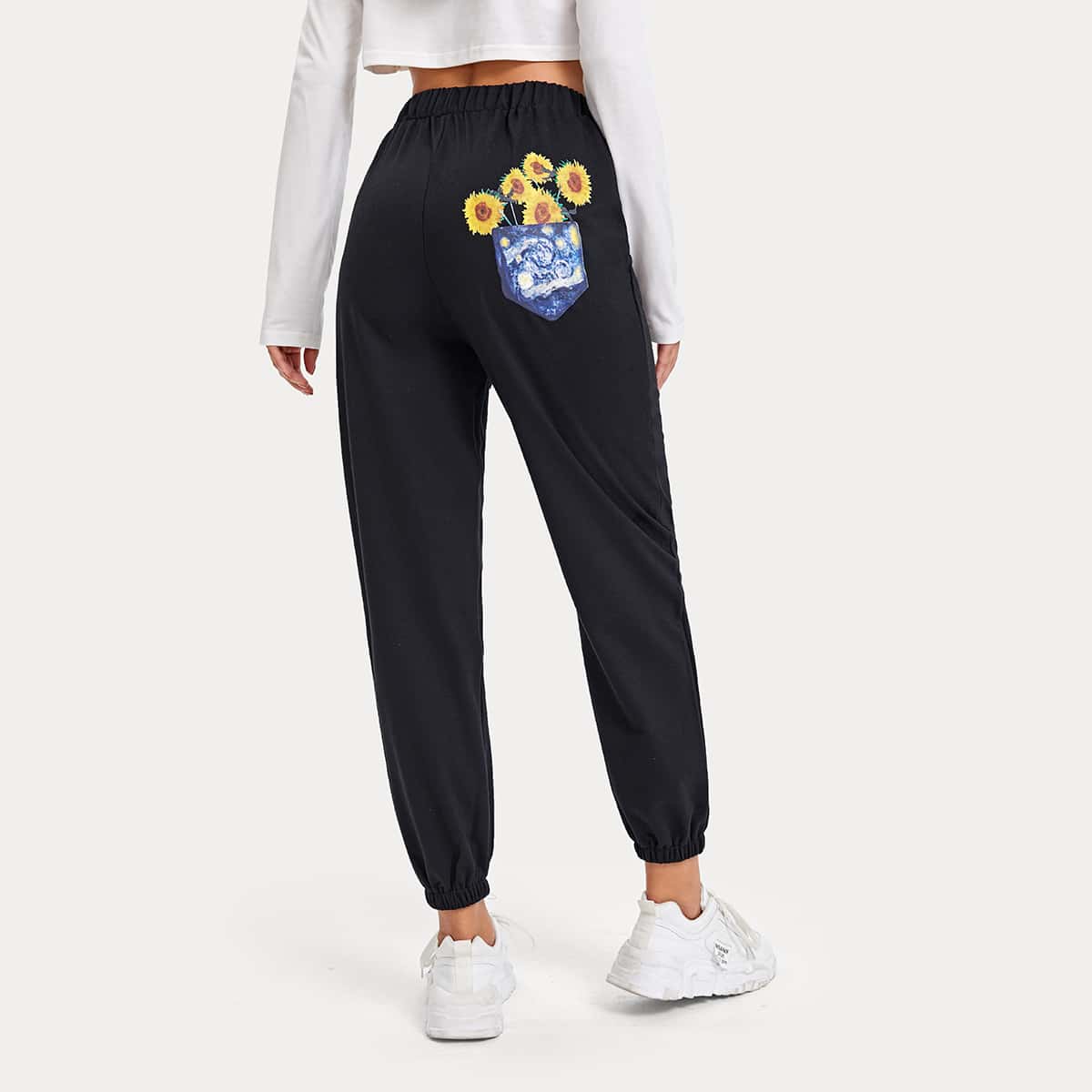 

Flower Graphic Sweatpants, Black