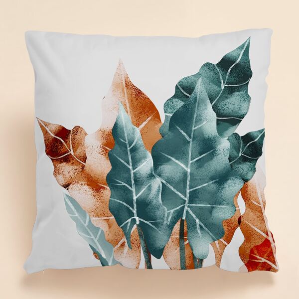 

Leaf Print Cushion Cover Without Filler, Multicolor