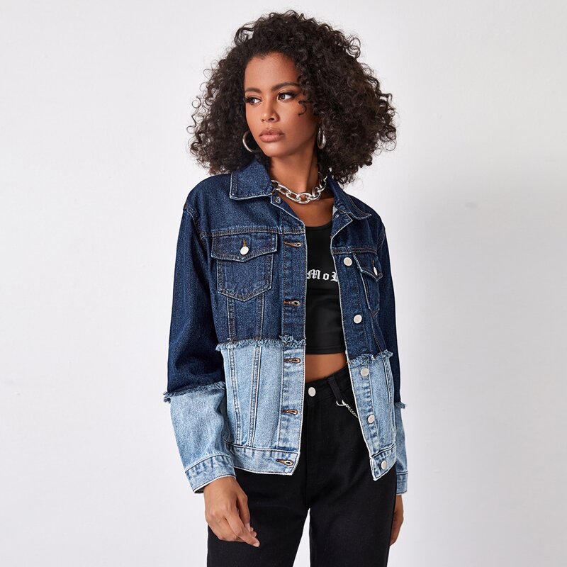

Colorblock Spliced Denim Jacket, Multicolor