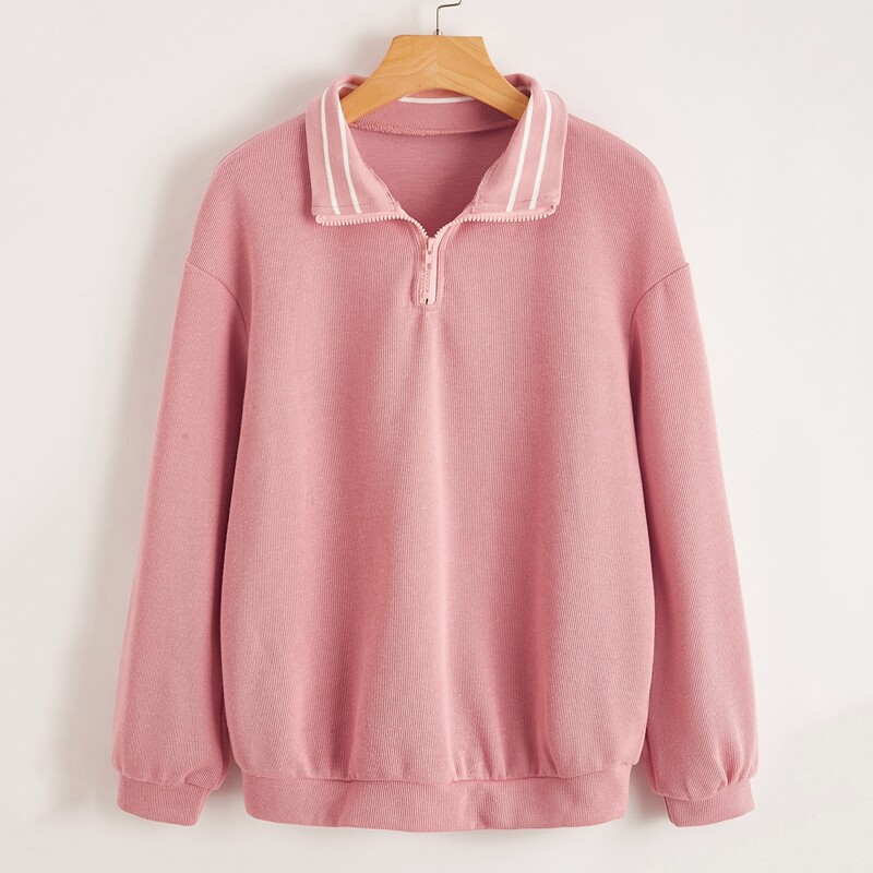 

Solid Half Zip Sweatshirt, Baby pink