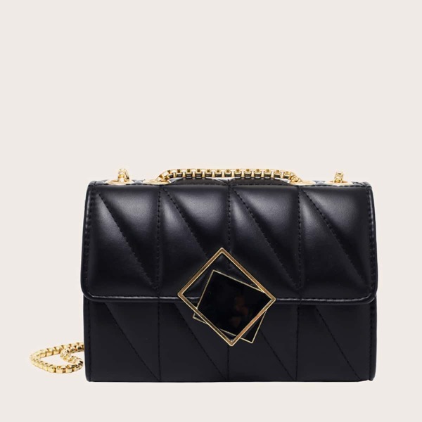 

Quilted Chain Crossbody Bag, Black