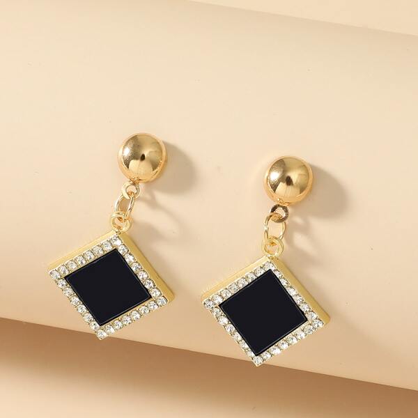

Rhinestone Geo Drop Earrings, Black