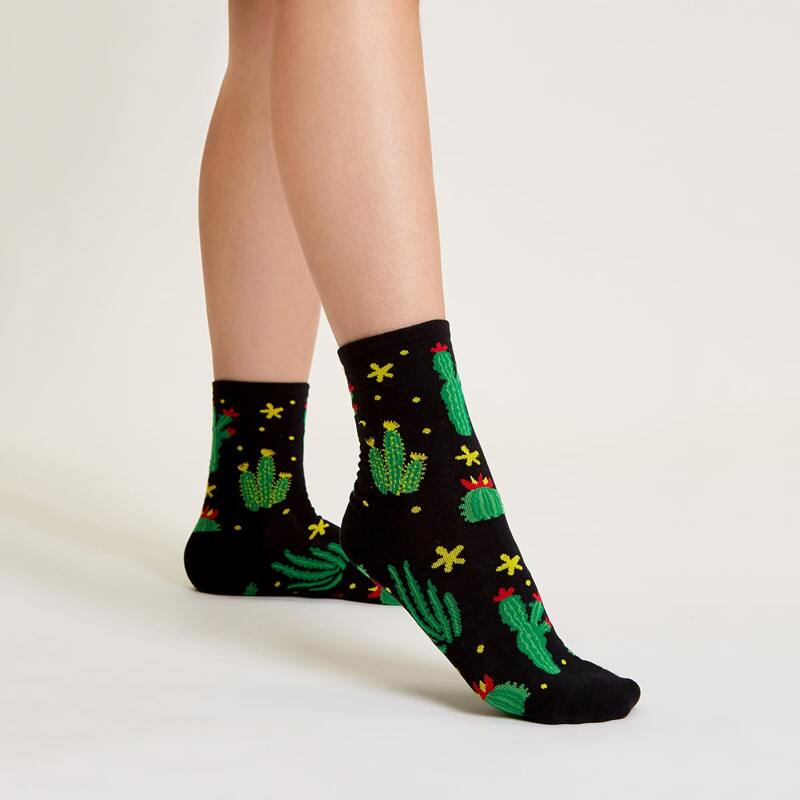 

Cactus Print Socks, Black
