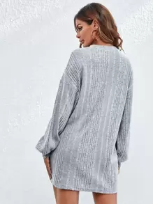 SHEIN LUNE Vestido camiseta de hombros caídos sin cinturón - Gris - Ver 2