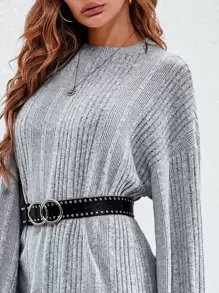 SHEIN LUNE Vestido camiseta de hombros caídos sin cinturón - Gris - Ver 5