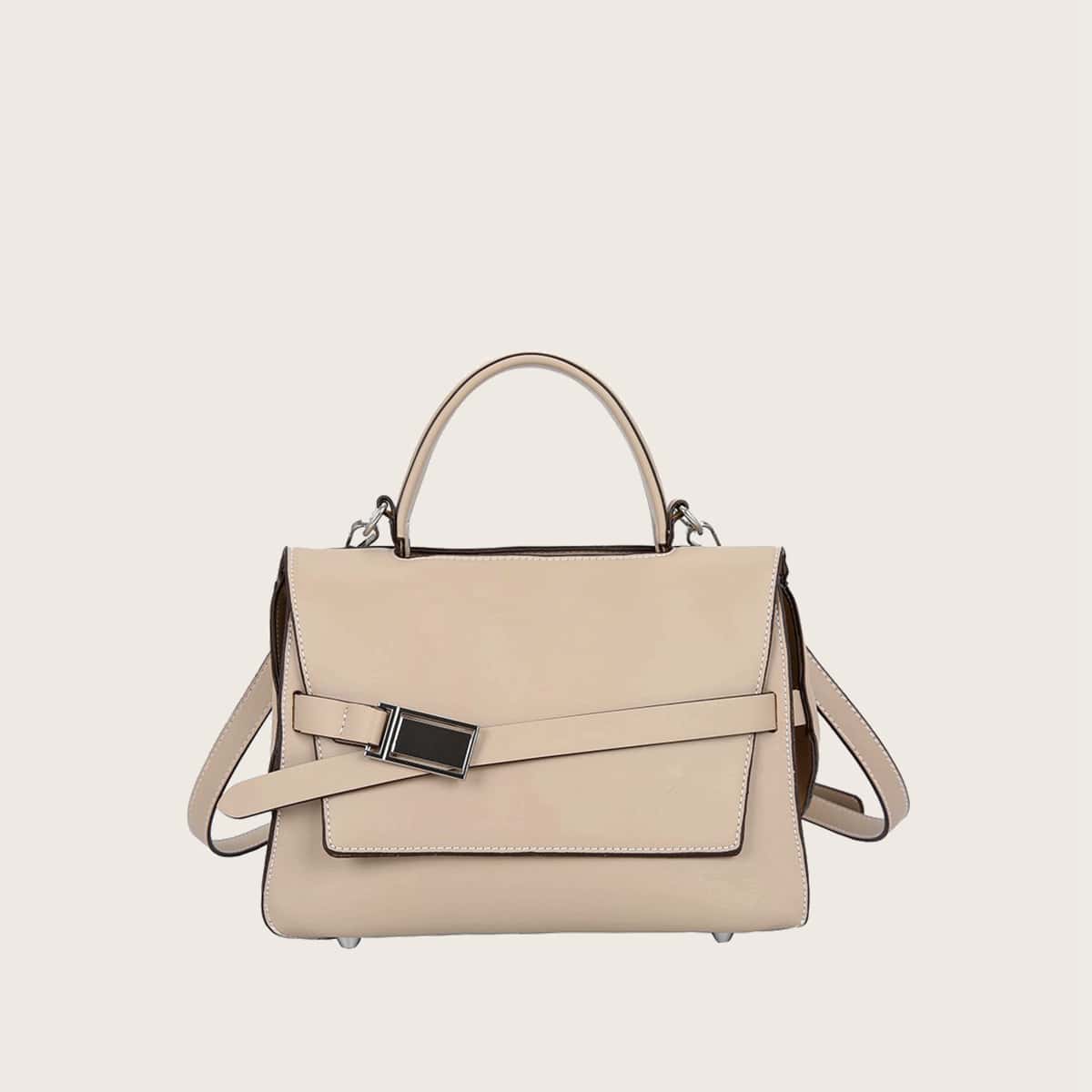 

Solid Flap Satchel Bag, Khaki
