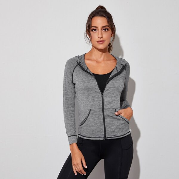 

Zipper Front Raglan Sleeve Hooded Sports Jacket, Grey