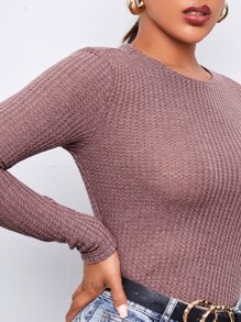SHEIN Essnce Camiseta tejida unicolor - Púrpura polvoriento - Ver 5