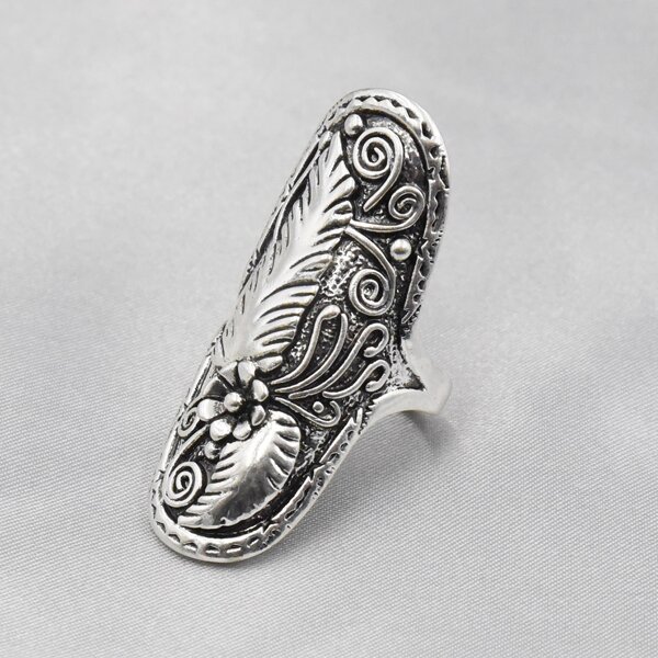 

Men Flower Engraved Ring, Antique silver