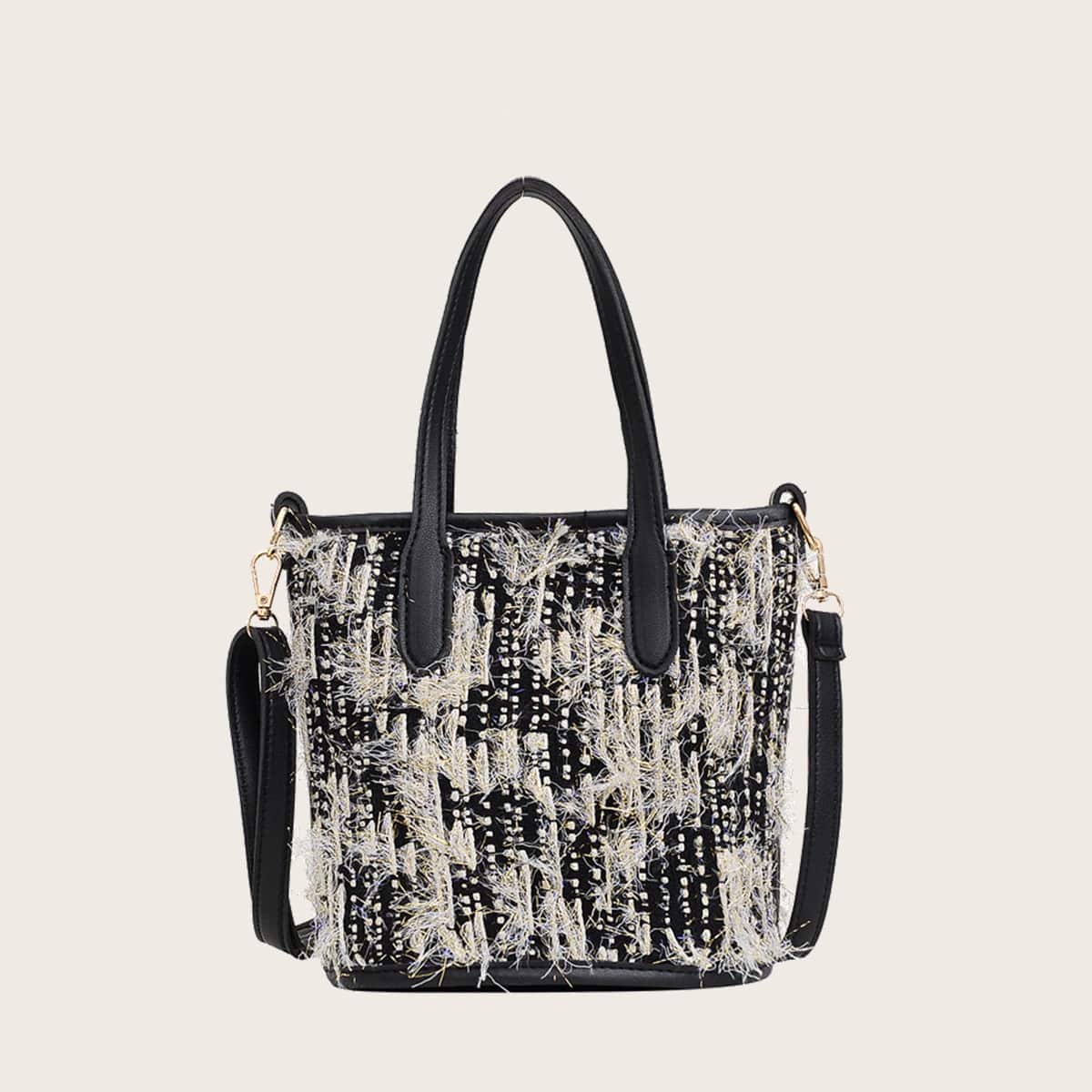 

Colorblock Tassel Satchel Bag, Multicolor