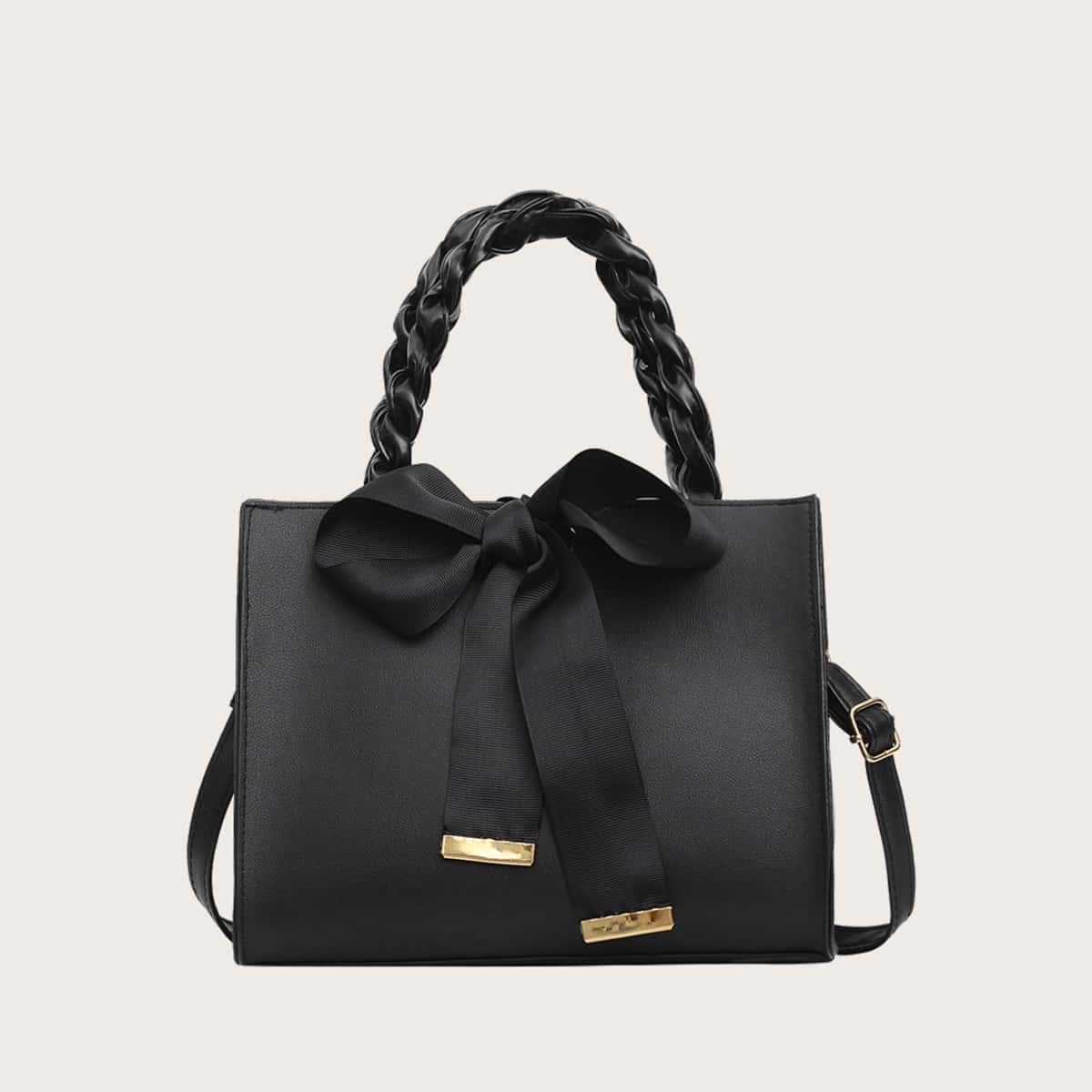 

Solid Bow Tie Satchel Bag, Black