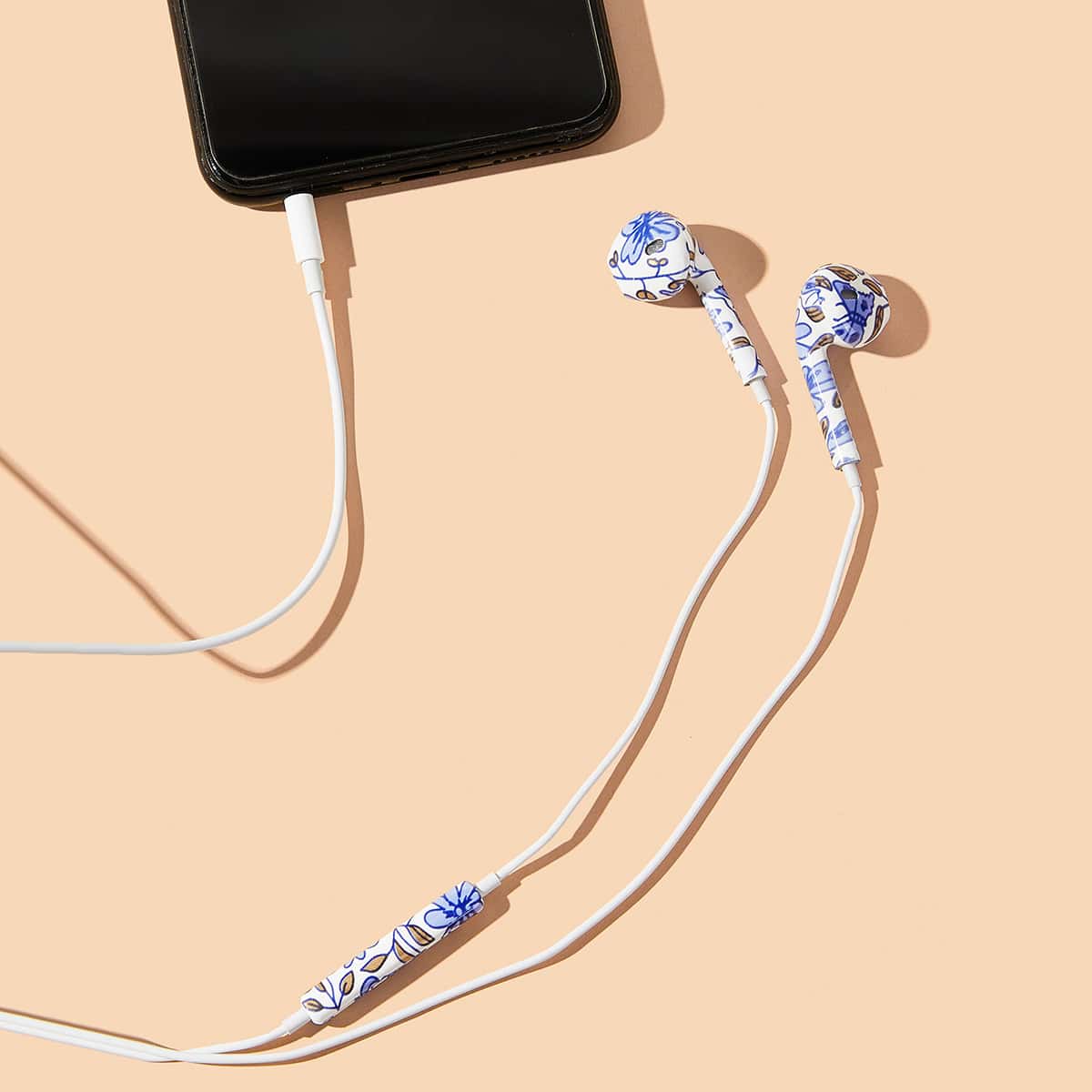 

1pc Floral In-ear Earphone With Case, Multicolor