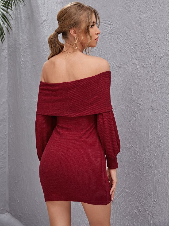 Our Fold Off Shoulder Rib-knit Bodycon Dress is such a vibe - ROMWE