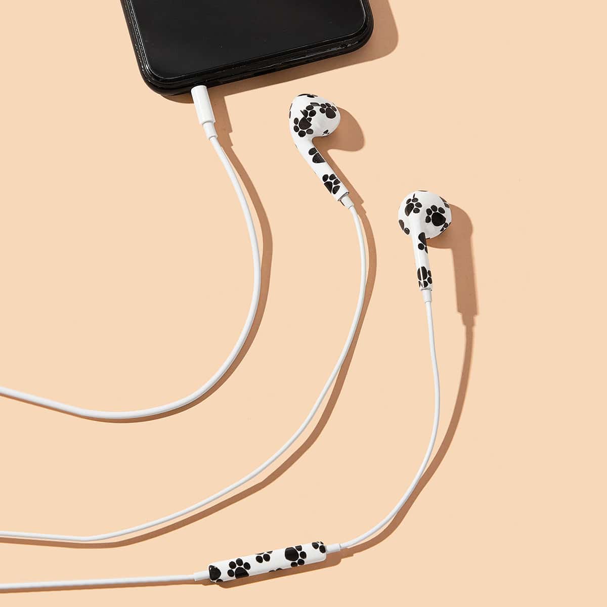 

Paw Print In-ear Earphone With Case, Black and white
