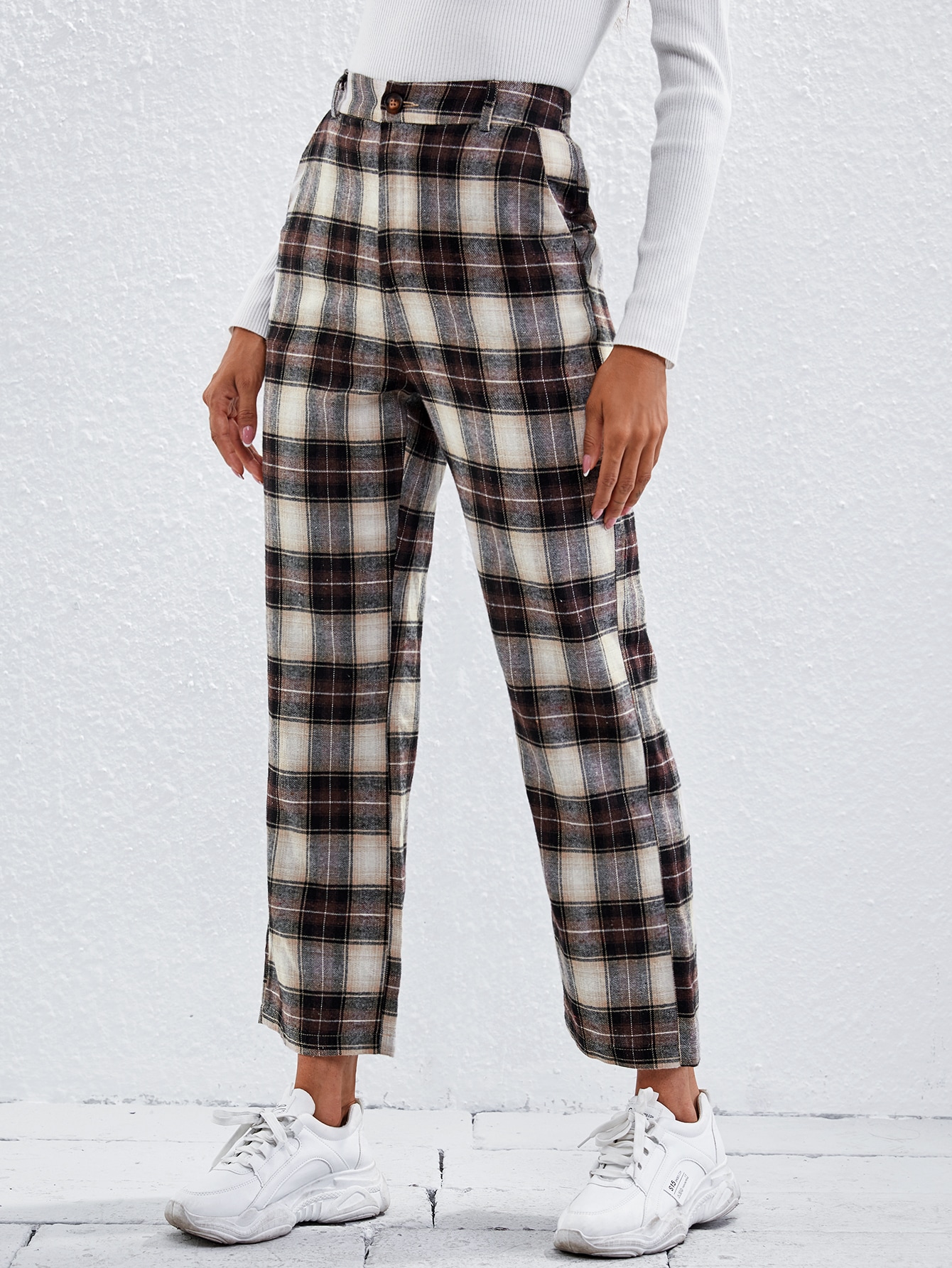 Plaid Straight Leg Crop Pants thumbnail