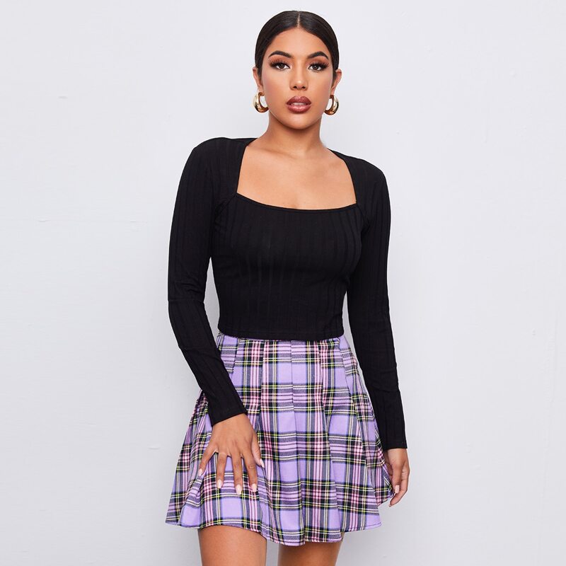 

Rib Knit Crop Tee, Black