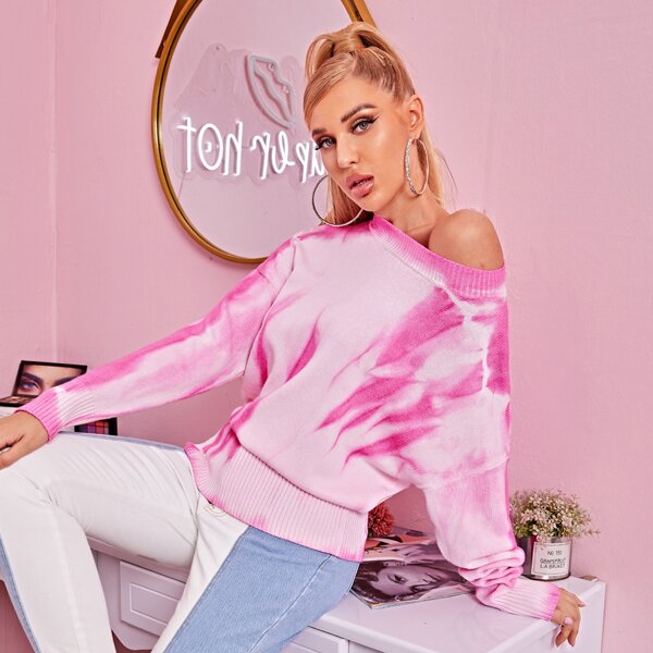 

Tie Dye Drop Shoulder Sweater, Pink pastel