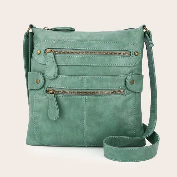 

Dual Zip Front Crossbody Bag, Mint green