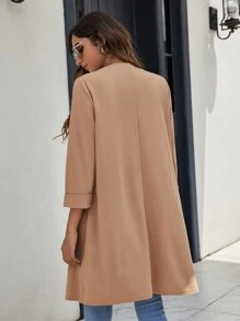 SHEIN LUNE Double Pocket Open Front Coat - Camel - View 2