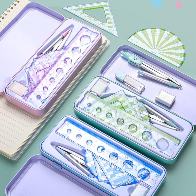 

7pcs 1 Box Random Color Ruler & Compass Set, Multicolor