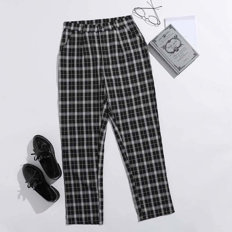 

Plaid Straight Leg Pants, Black