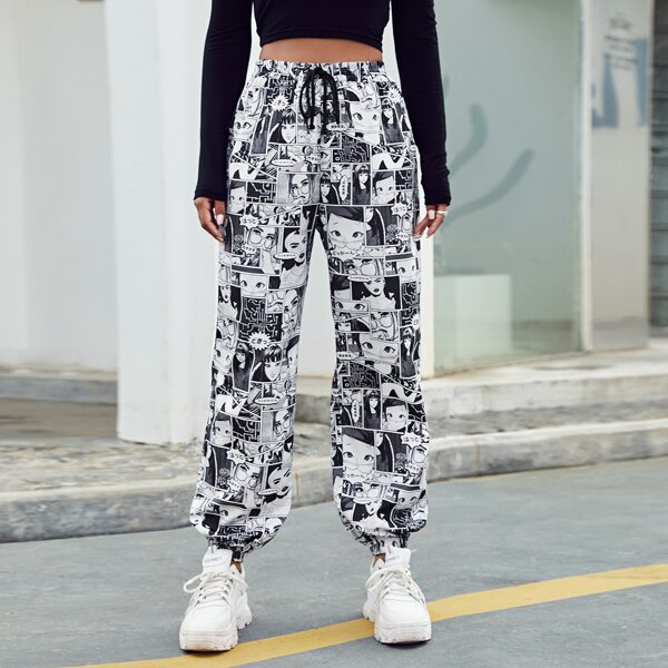 

Pop Art Print Wind Pants, Black and white