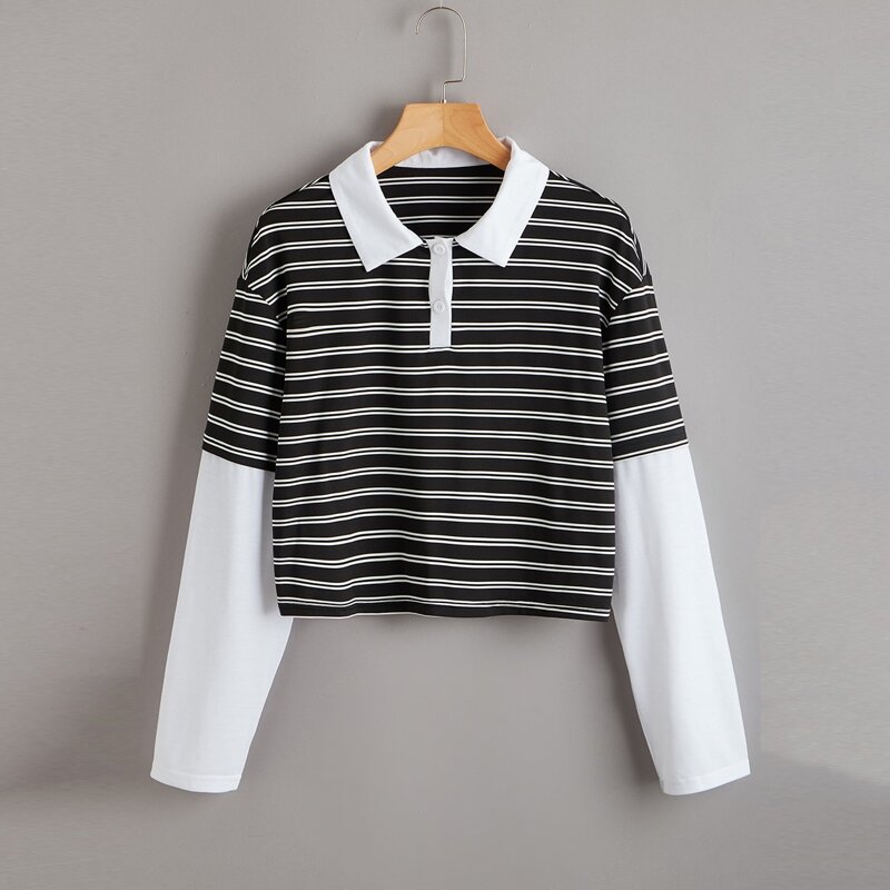 

2 In 1 Striped Polo Tee, Black and white