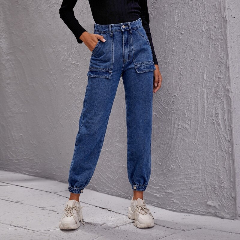 

High Waist Slant Pocket Jogger Jeans, Medium wash