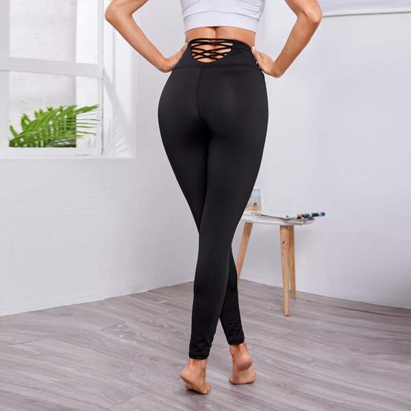 

Criss Cross Back Sports Leggings, Black
