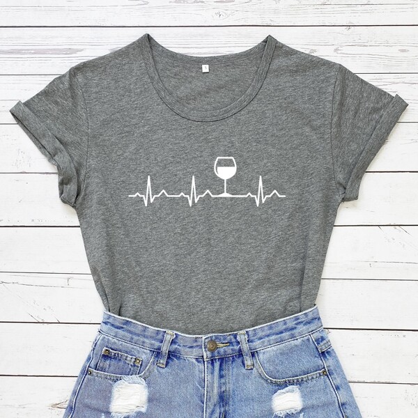 

ECG & Wine Print Tee, Grey