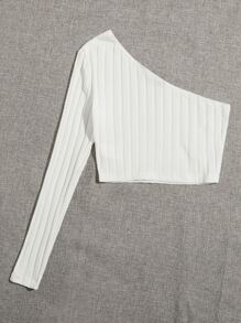 Muchica One Shoulder Rib-knit Crop Top - White - View 2