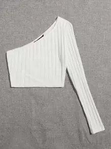 Muchica One Shoulder Rib-knit Crop Top - White - View 4